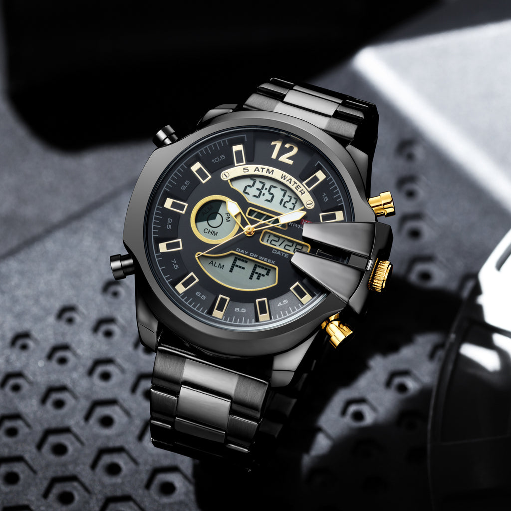 Sportliche Herrenuhr mit Doppel-Display