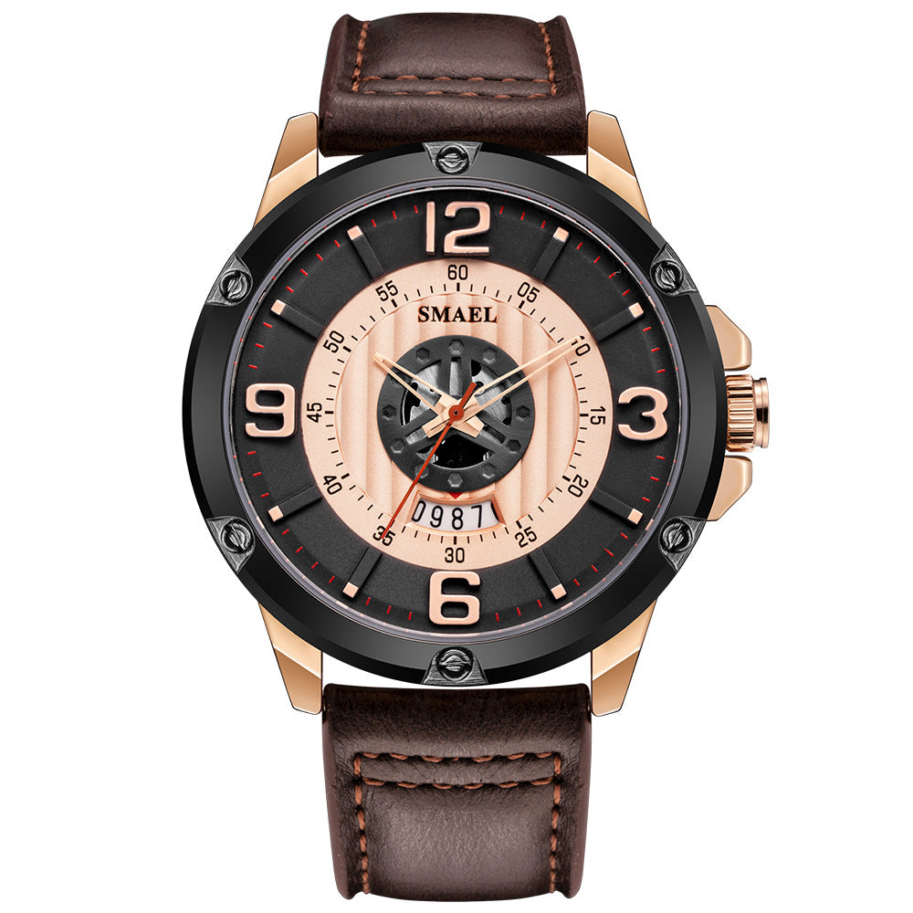 Quarz-Herrenuhr mit Lederarmband und Kalender – Bild 2 | LuxeStyle