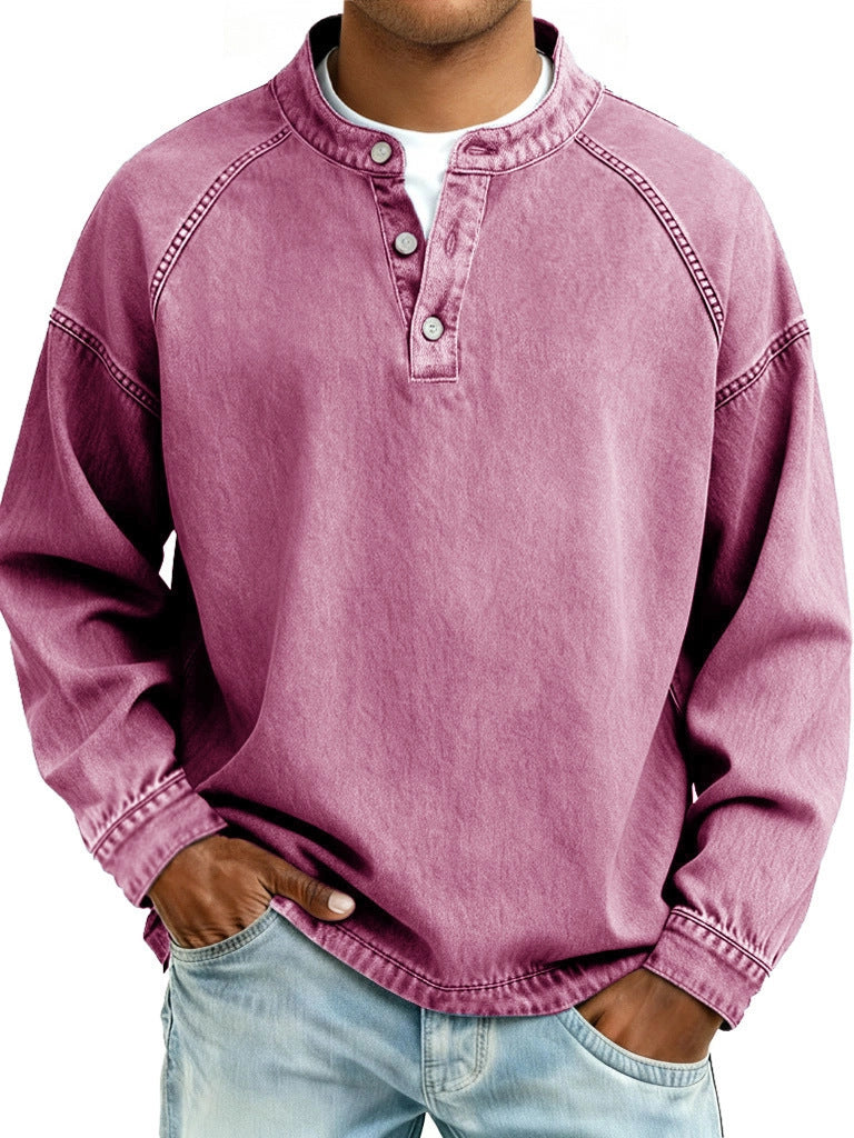 Herren-Langarm-Shirt Uni-Farben Casual-Shirt Vintage
