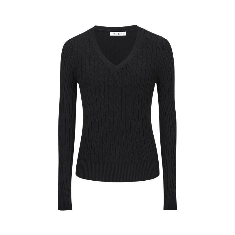 V-Ausschnitt Strickpullover für Damen im Preppy-Stil