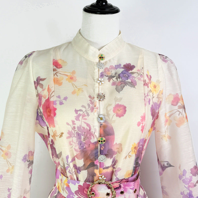 Midi-Kleid mit Stehkragen und Puffärmeln – Bild 6 | LuxeStyle