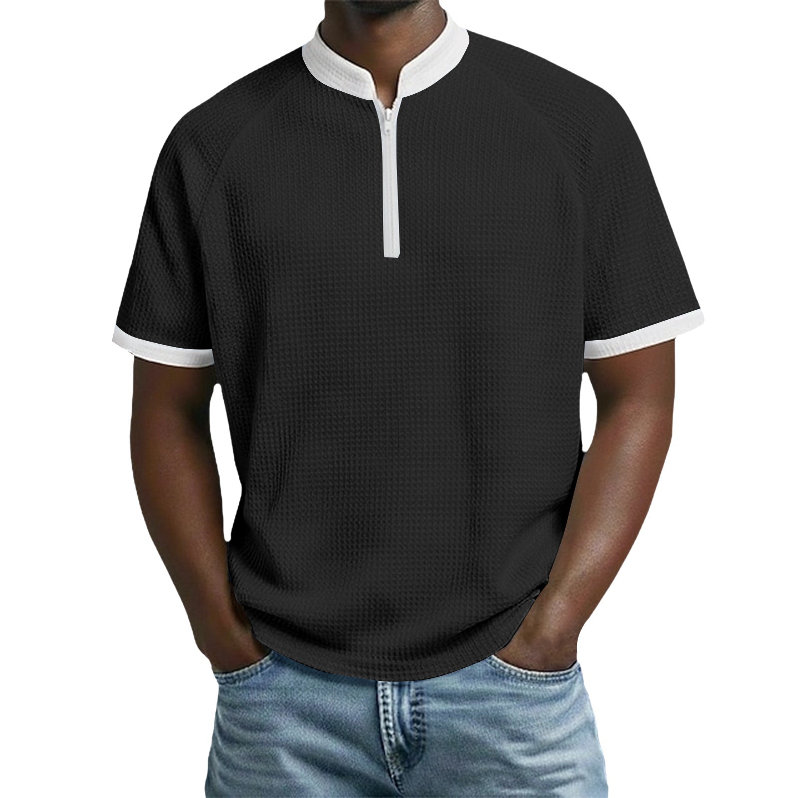 Herren-Polo mit Standkragen und Kontrastfarben