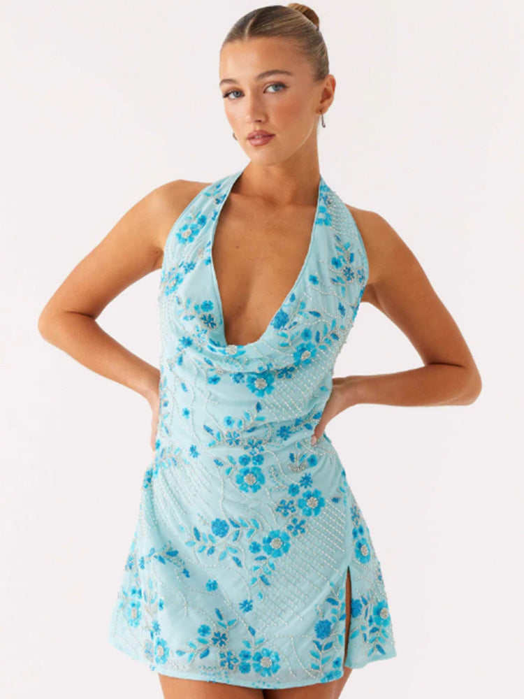 Pailletten-Minikleid mit Perlenstickerei – Bild 9 | LuxeStyle