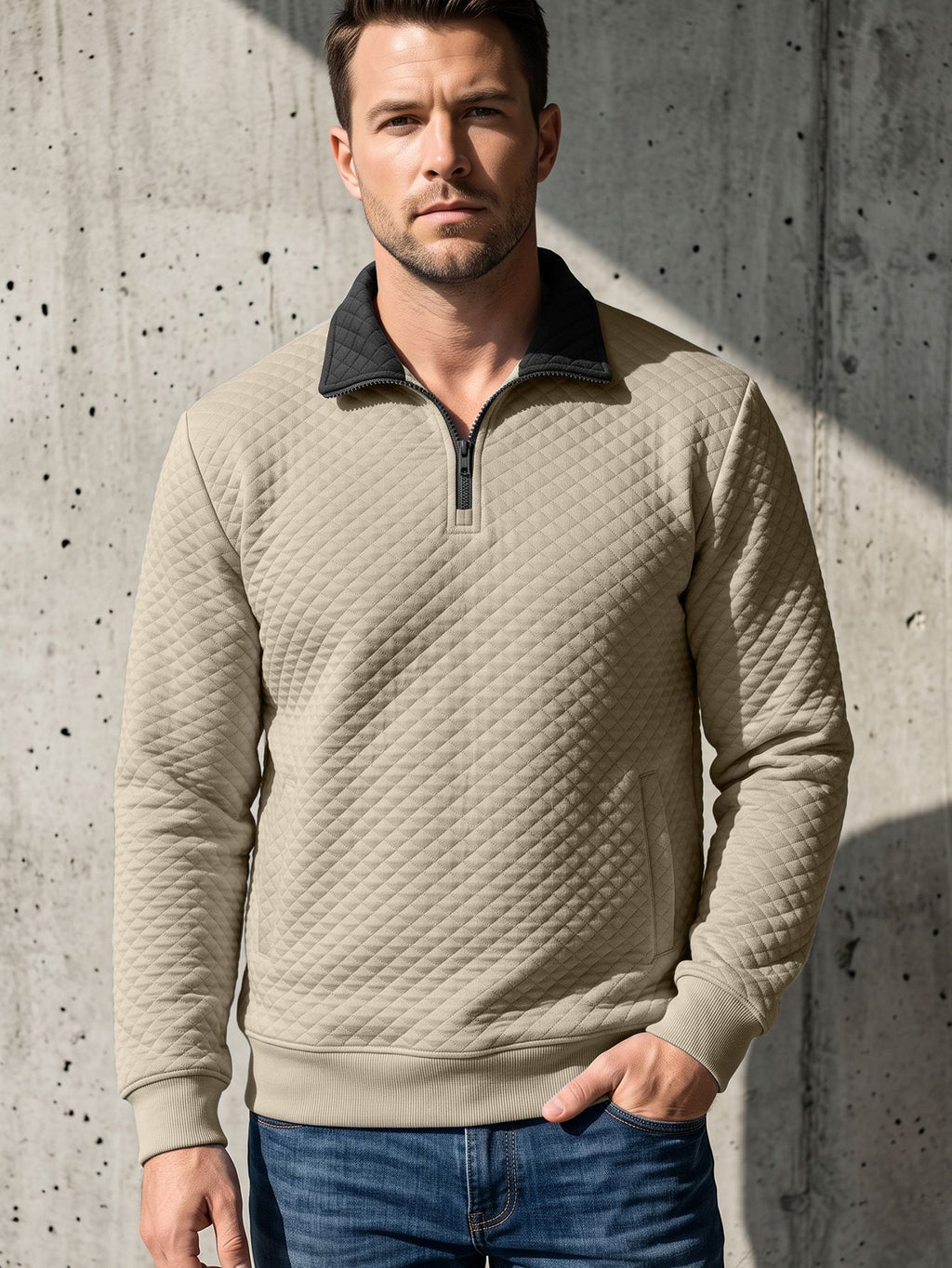 Herren Diamond-Check Half-Zip Sweatshirt