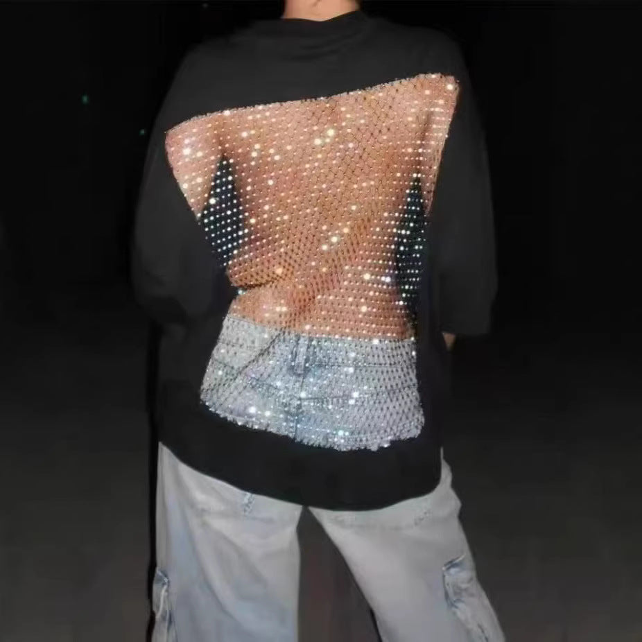 Rundhals-Pullover mit Cut-Outs und Strass
