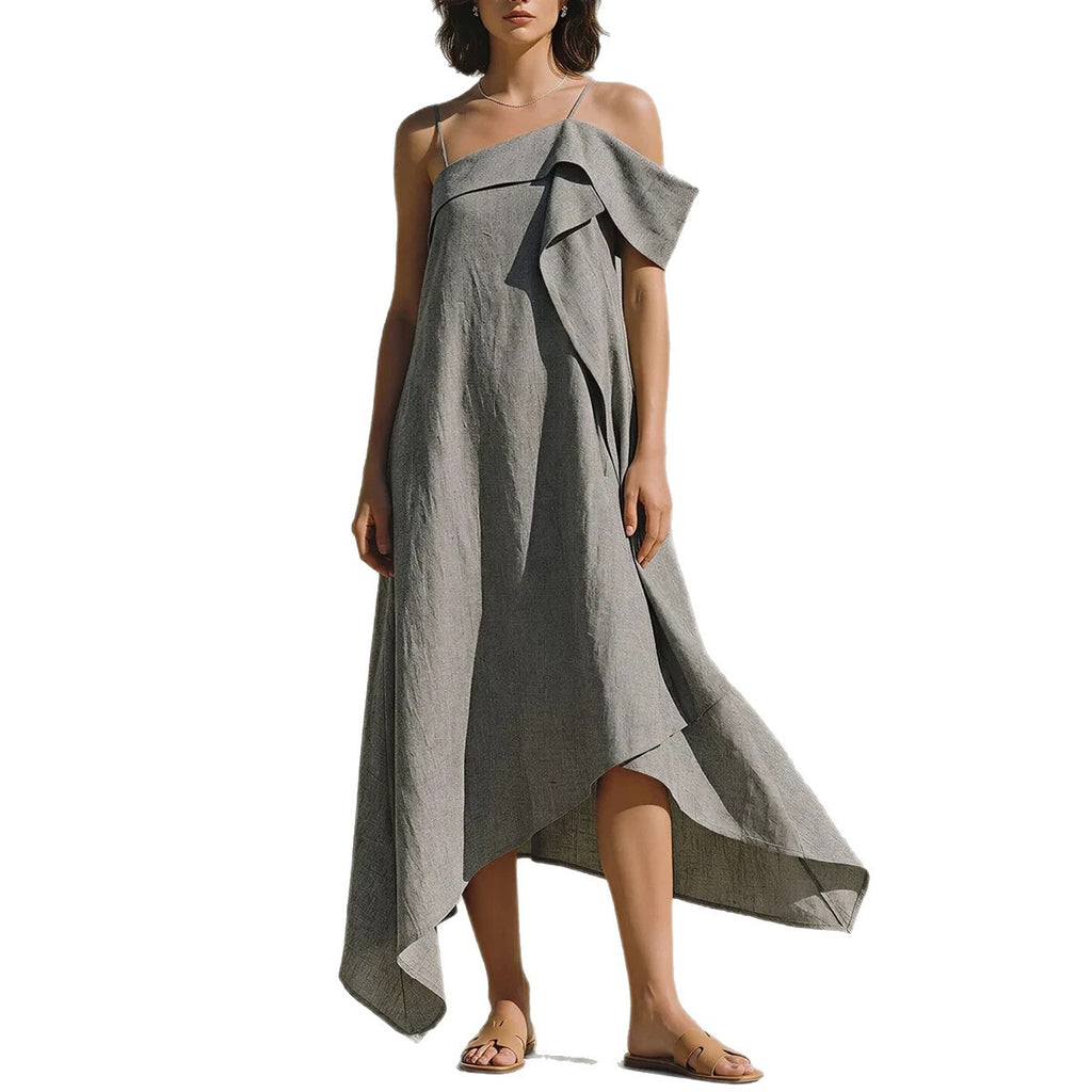 Asymmetrisches Off-Shoulder Kleid mit unregelmässigem Saum – Bild 7 | LuxeStyle