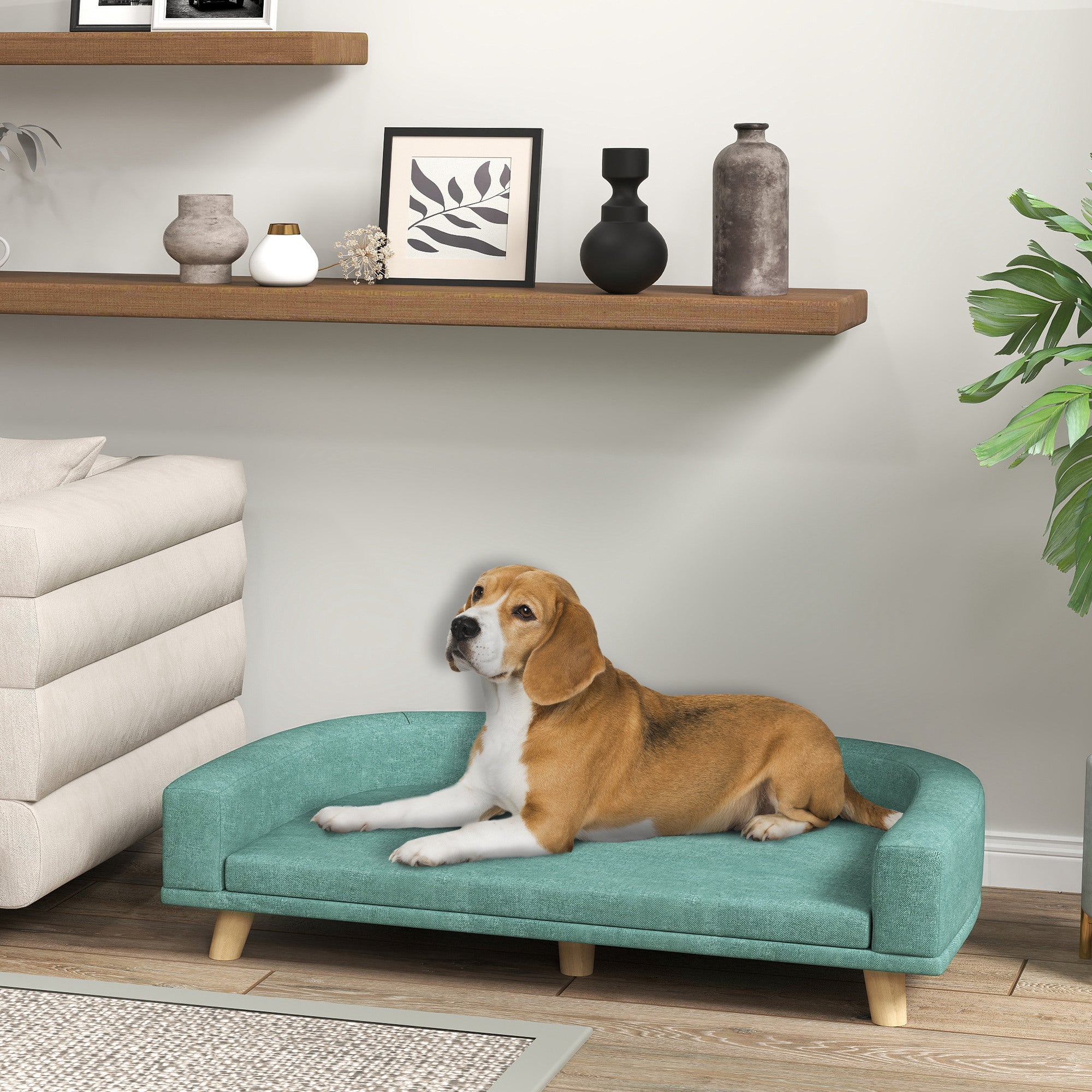 Hundesofa-Bett mit waschbarem Kissen für grosse Hunde & Katzen, grün