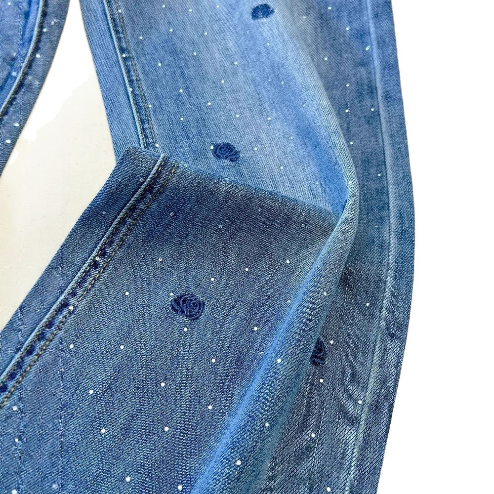 Vintage Blue Rose Bestickte Jeans