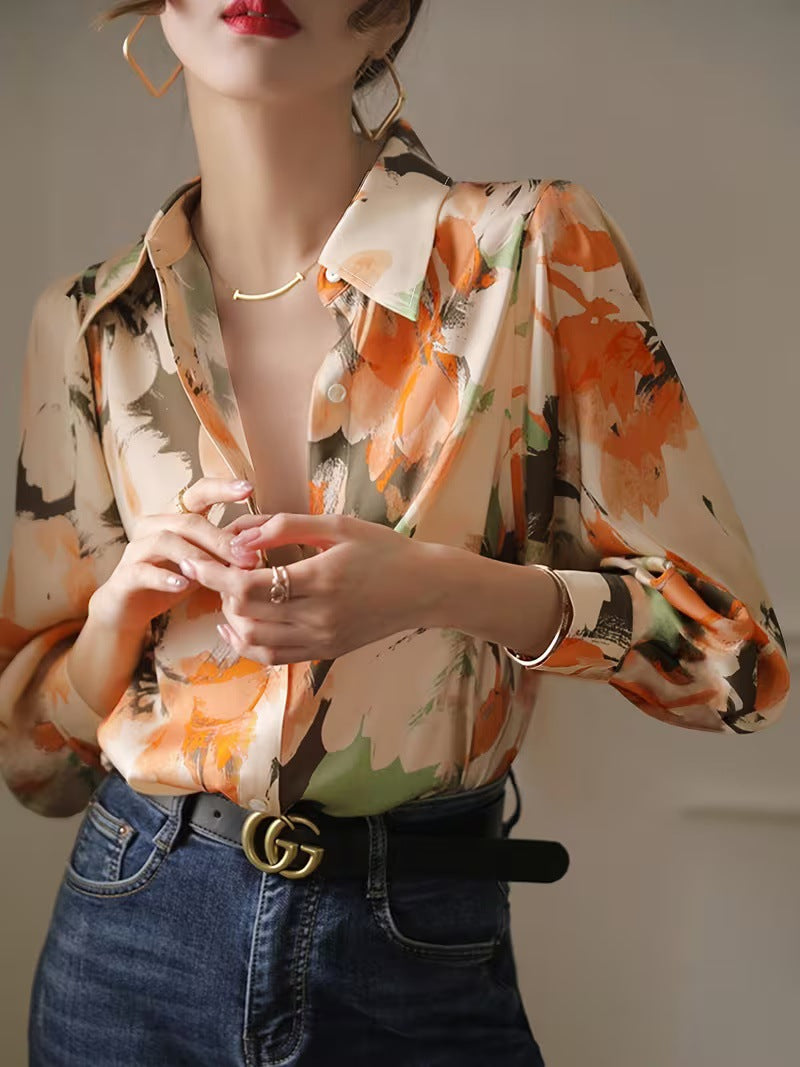 Hemdbluse mit Blumenmuster und Langarm – Bild 8 | LuxeStyle