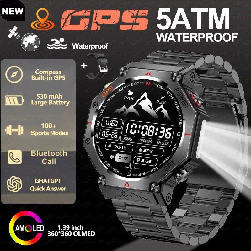 Multifunktionale Outdoor Smartwatch mit Taschenlampe