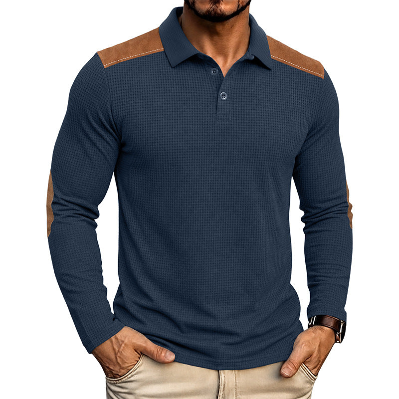 Männliches Langarm-Waffel-Polo-Shirt – Bild 2 | LuxeStyle