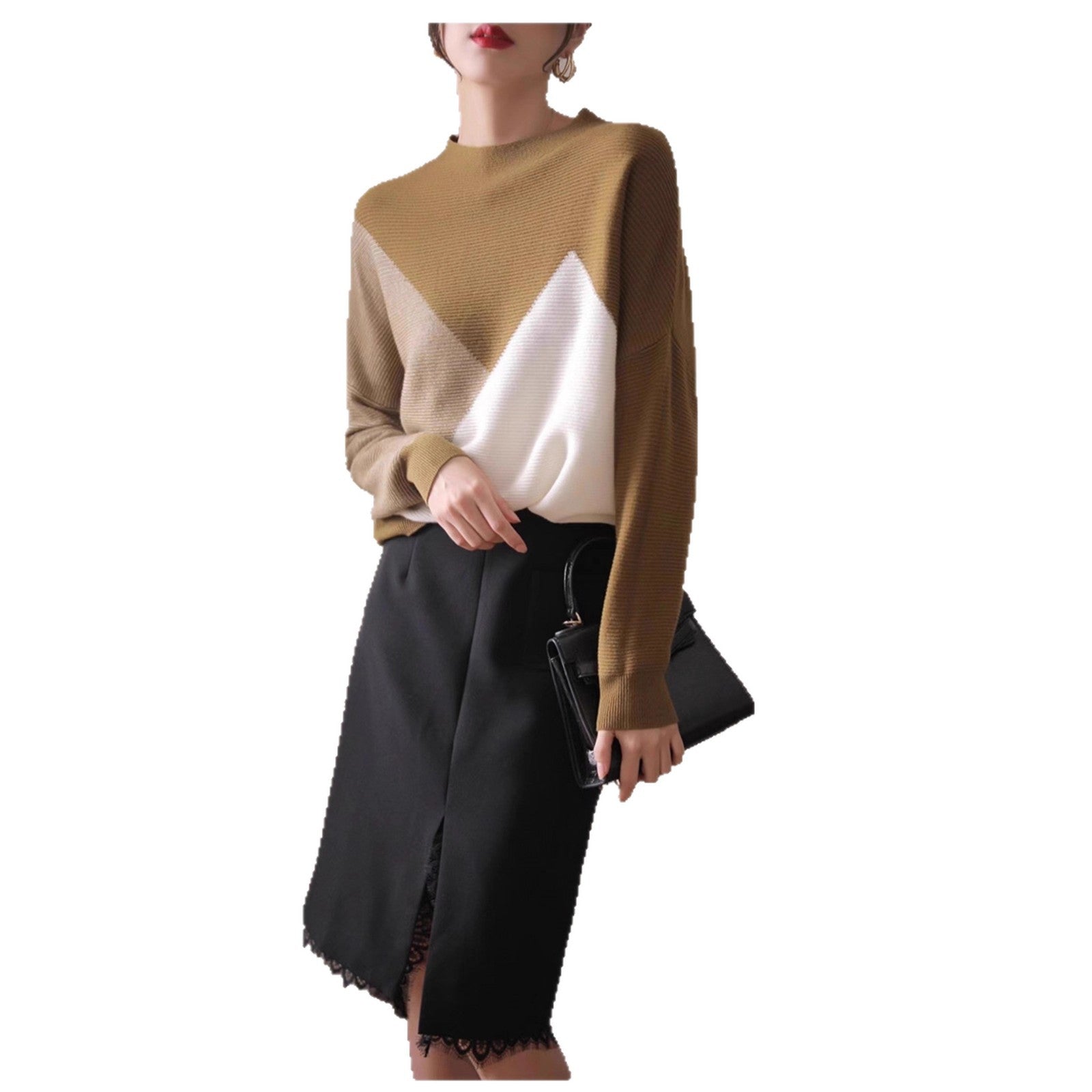 Vielseitiger Farbblock Rollkragenpullover aus Wolle