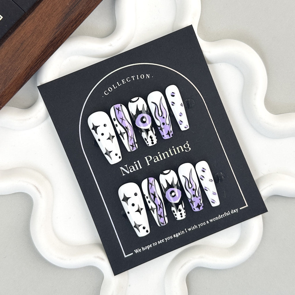 Handbemalte Cartoon-Fake Nails – mittellang