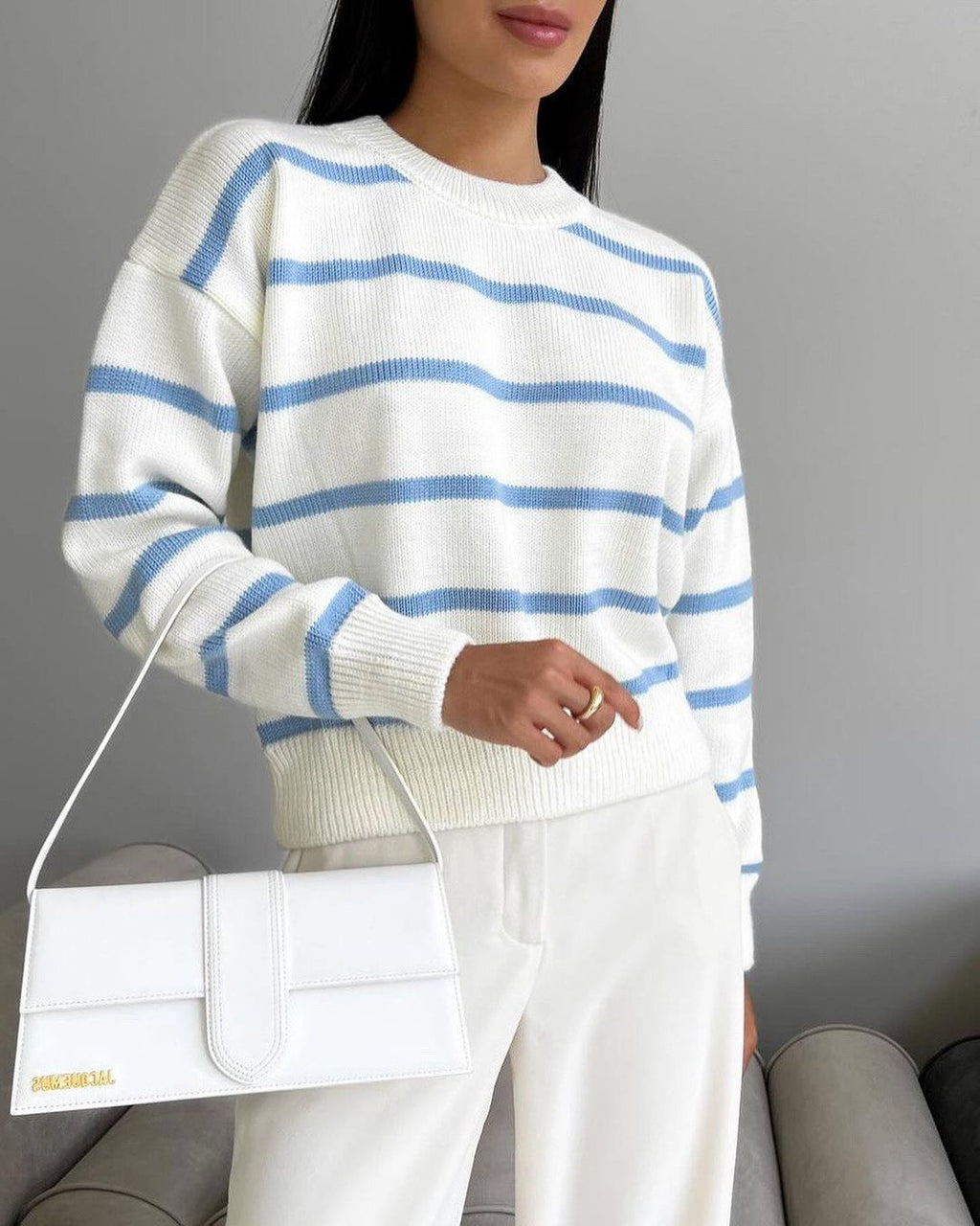 Gestreiftes Langarmshirt im Color-Blocking-Stil