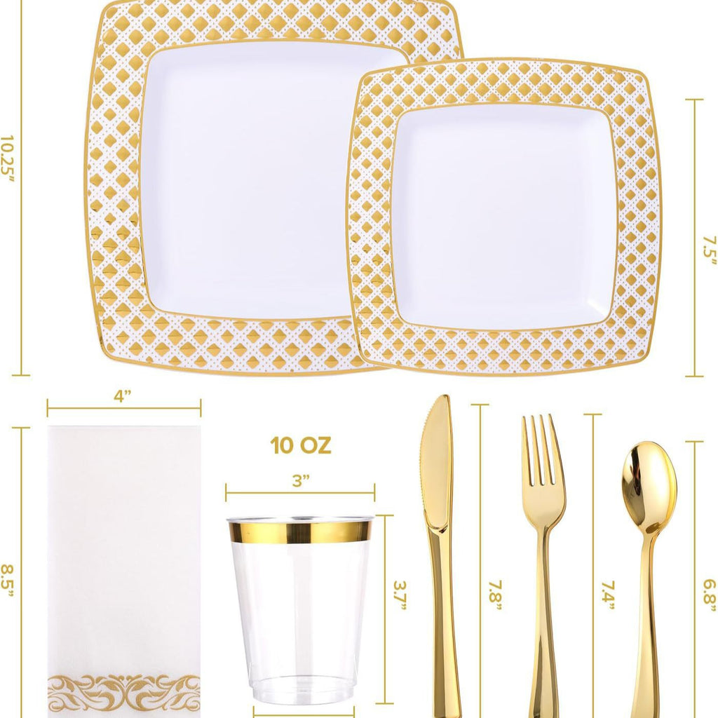 Quadratisches Geschirr-Set mit Goldrand
