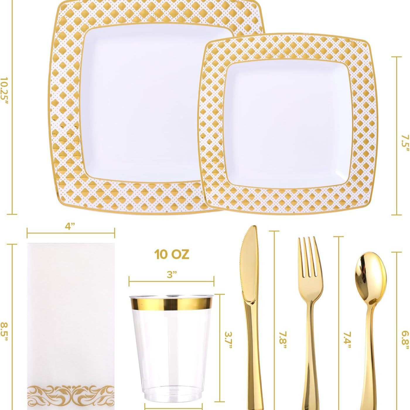 Quadratisches Geschirr-Set mit Goldrand