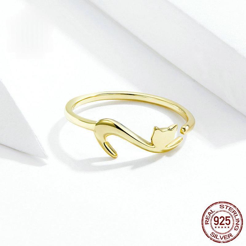 Verstellbarer offener Goldring mit Katzen-Design