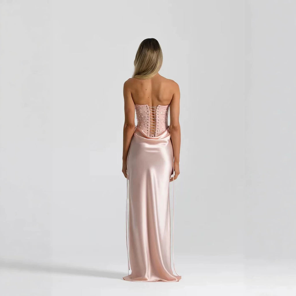 Trägerloses Pailletten-Satin Meerjungfrauen-Abendkleid – Bild 2 | LuxeStyle