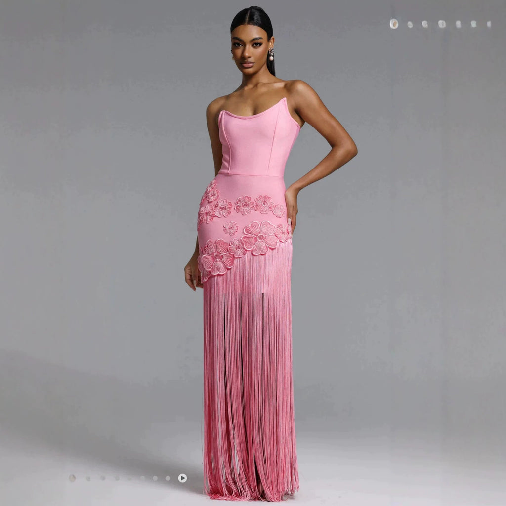 Pailletten-Bustier Maxi-Abendkleid mit Blumen – Bild 6 | LuxeStyle