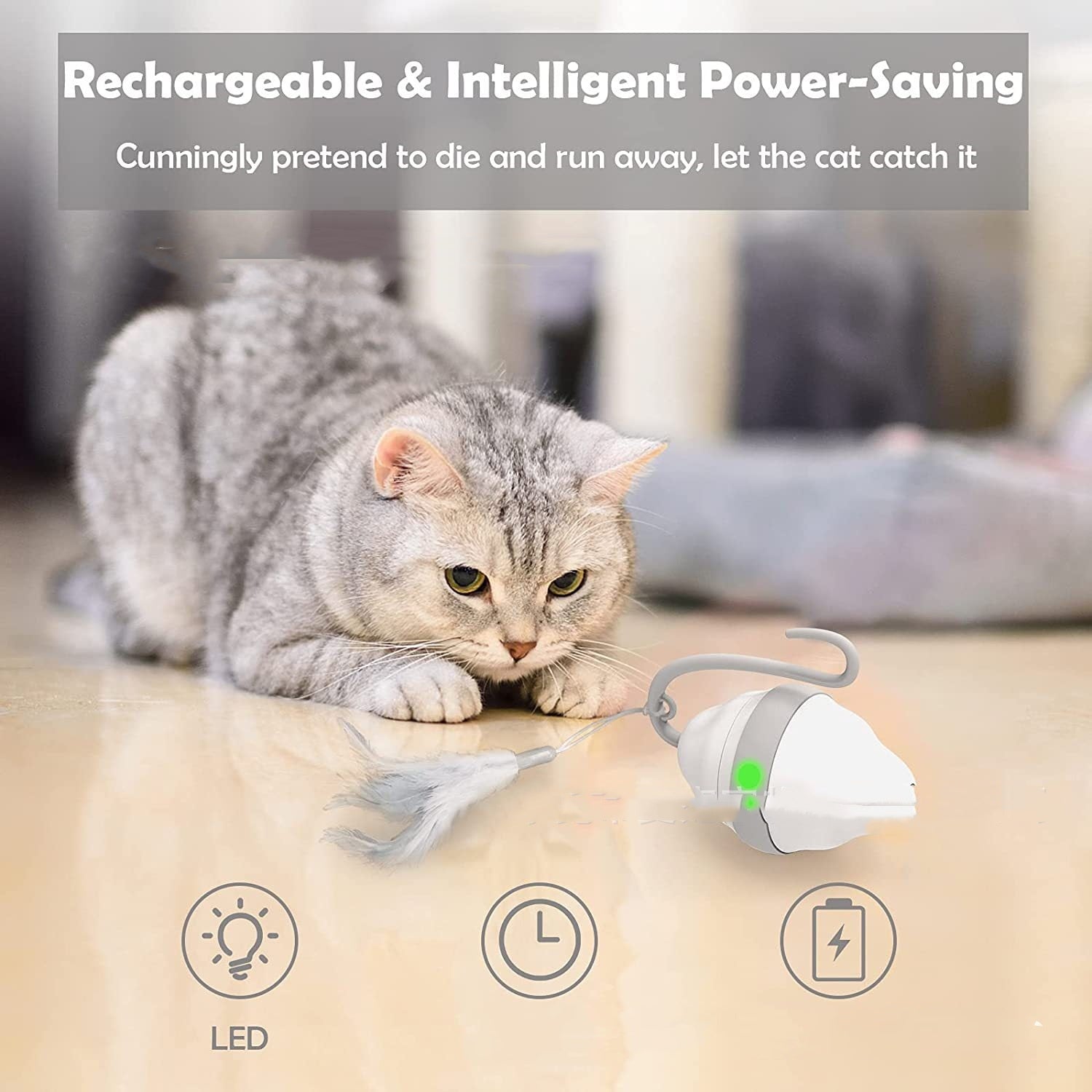 360° Rollende Maus mit Feder für Katzen
