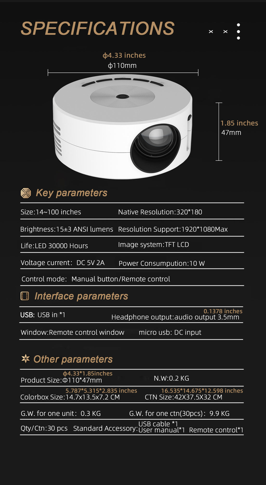 Mini-Projektor für Smartphone (kabelgebunden)