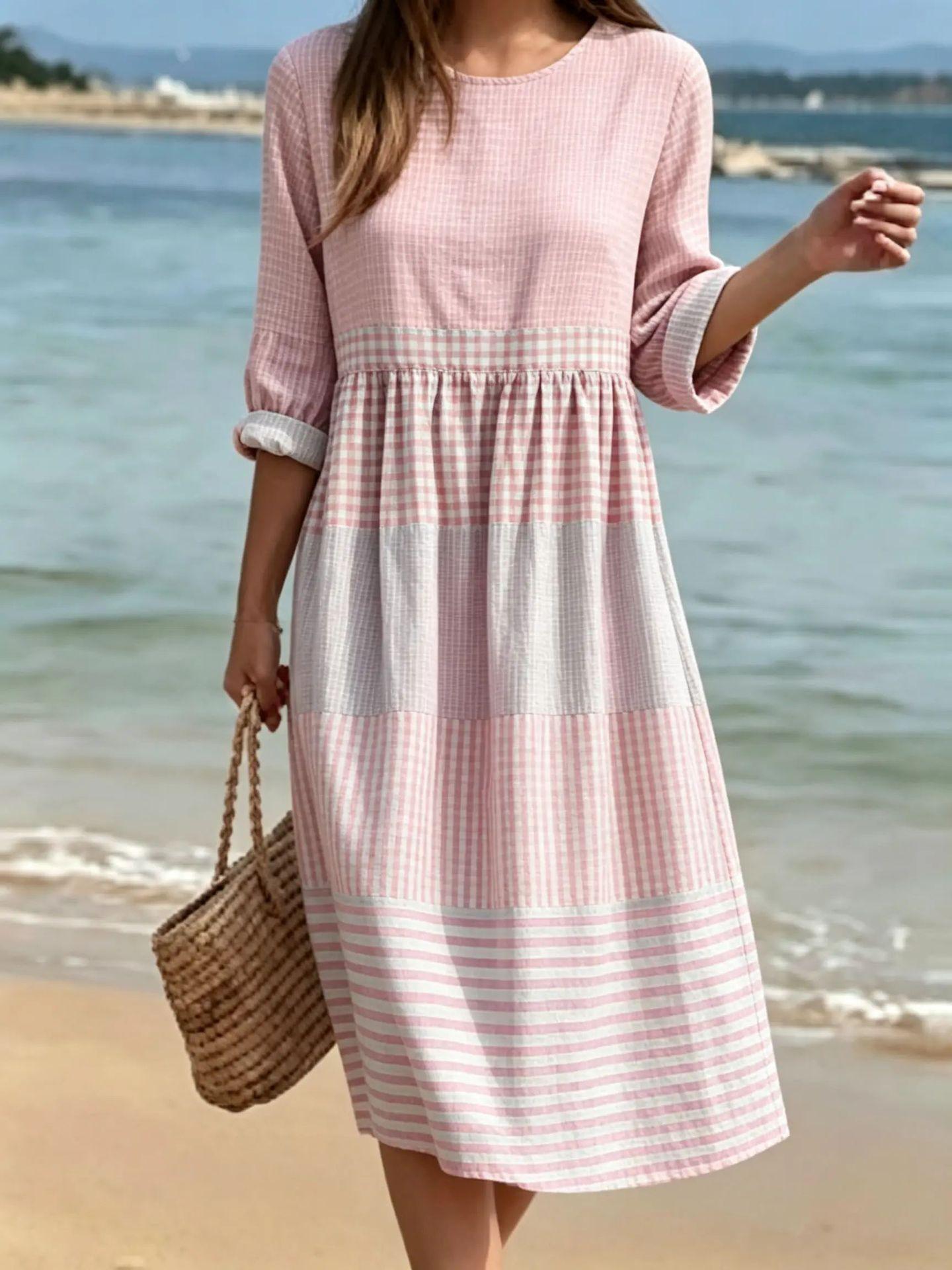 Damen Casual Baumwoll-Leinen Kleid