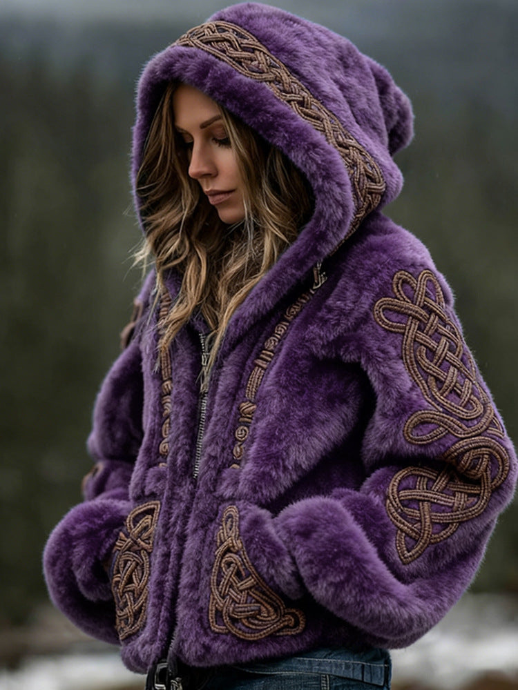 Warme Kapuzen-Strickjacke mit Reissverschluss