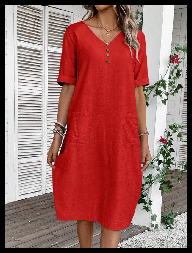 Luftiges Midi-Kleid mit V-Ausschnitt – Bild 8 | LuxeStyle