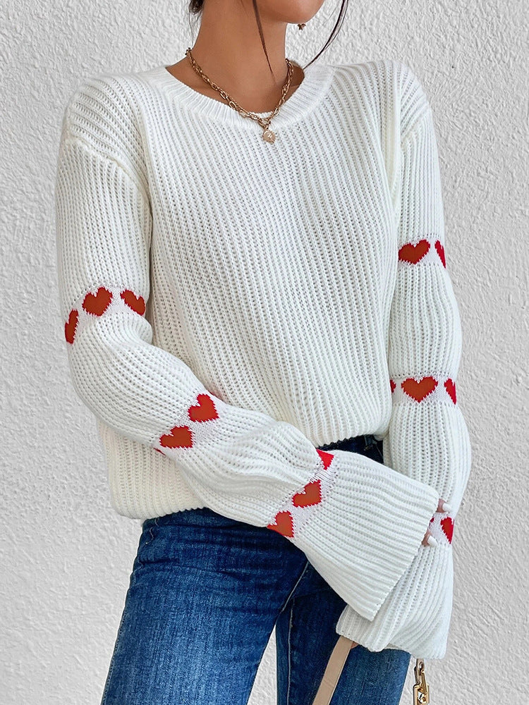 Herz-Pullover mit Rundhals und ausgestellten Ärmeln