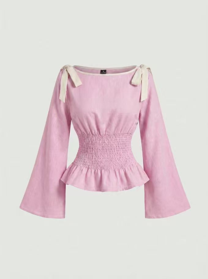 Peplum-Bluse mit Schleifen-Details · Trompetenärmel