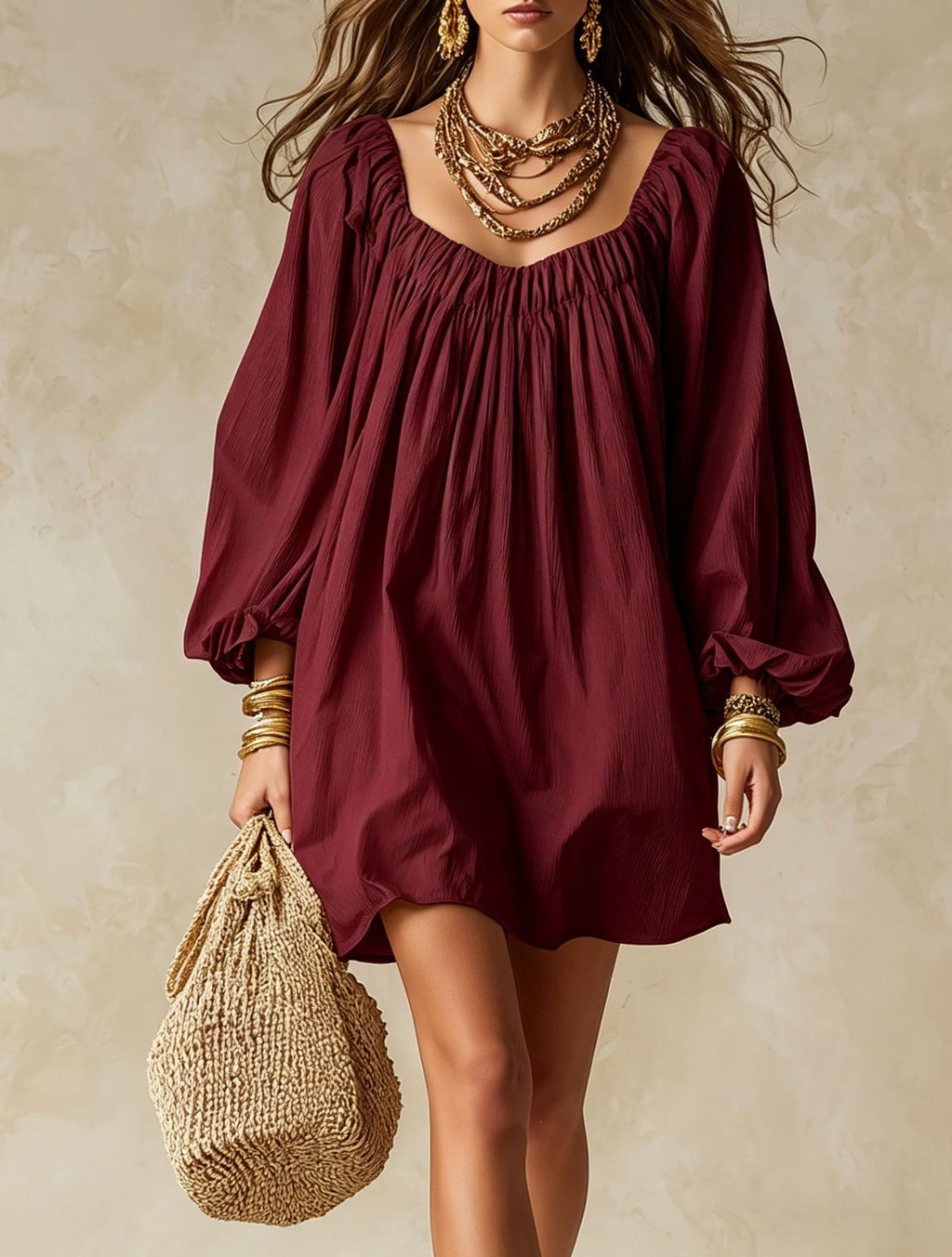 Lockeres Kleid mit Puffärmeln