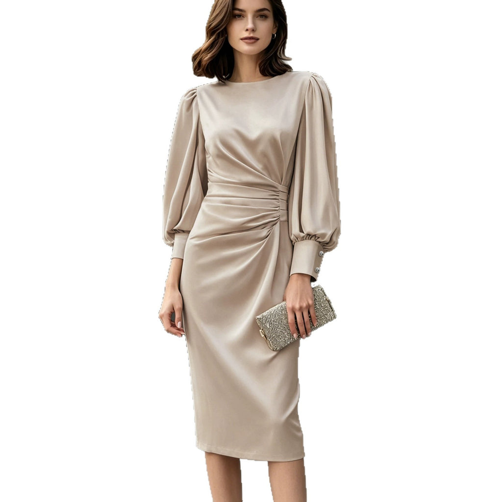 Elegantes Satin-Kleid mit Puffärmeln