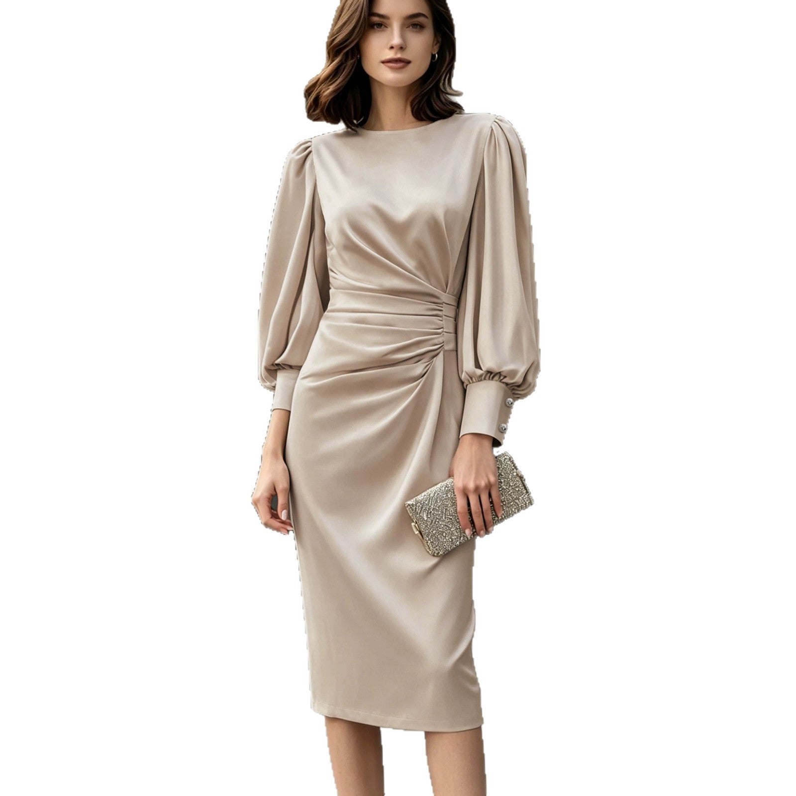 Elegantes Satin-Kleid mit Puffärmeln