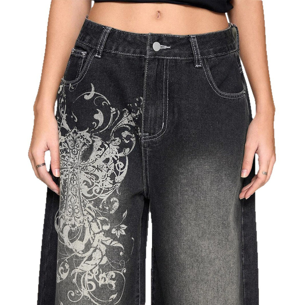 Gerade Beine Gewaschene abgenutzte Casual Jeans