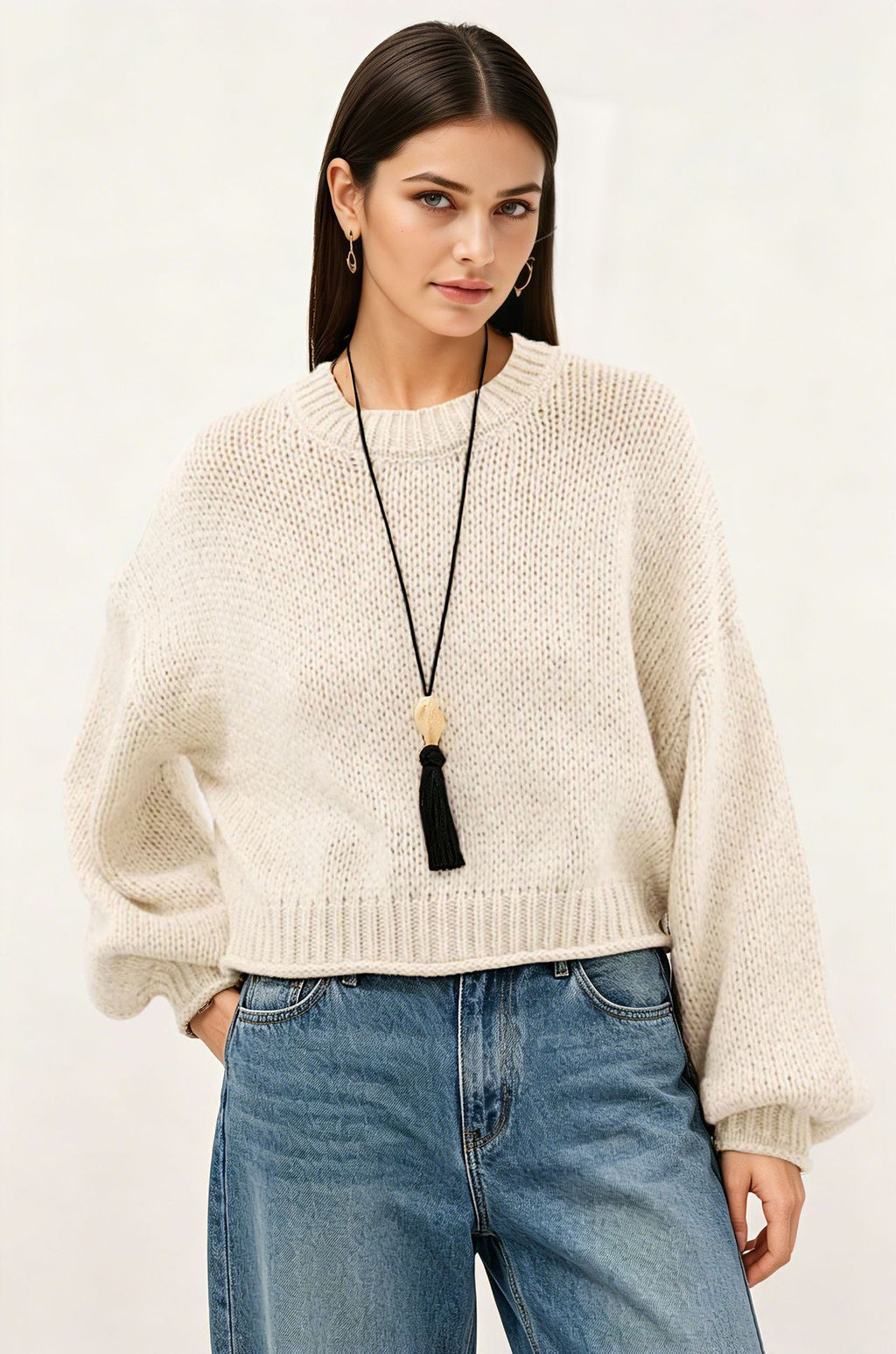 Strickpullover Rundhals Loose-Fit Damen