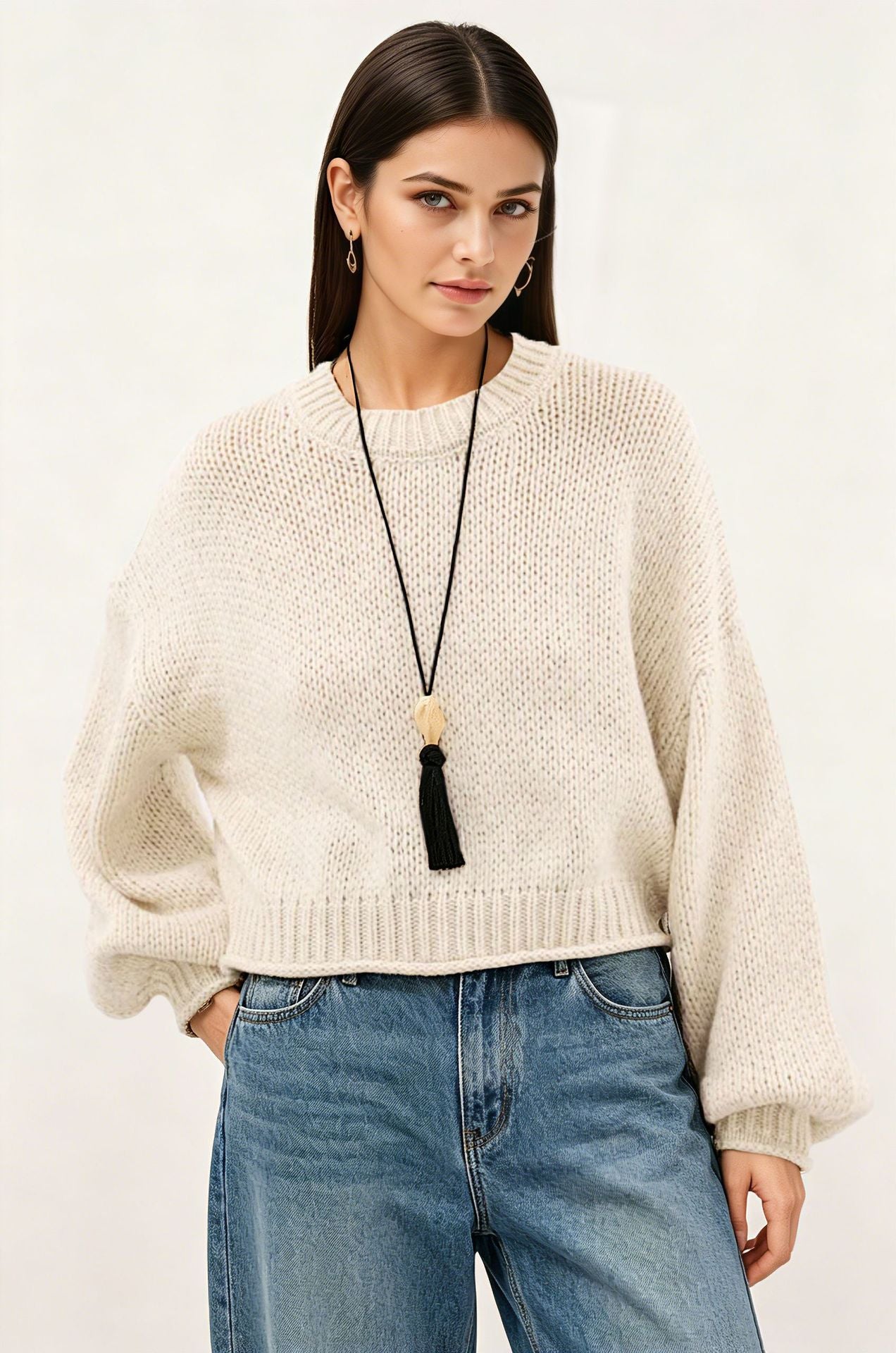 Strickpullover Rundhals Loose-Fit Damen
