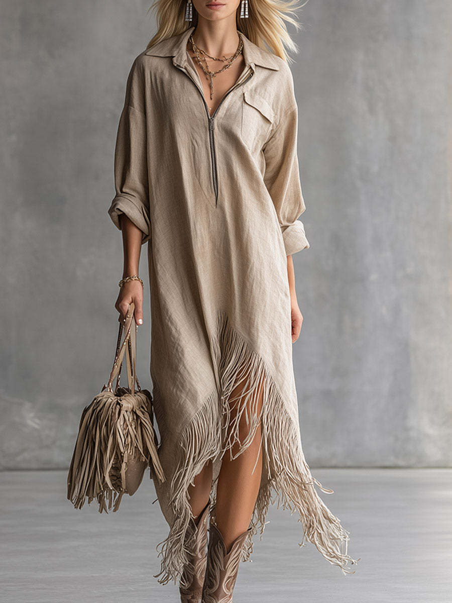 Retro-Fransenkleid mit langen Ärmeln