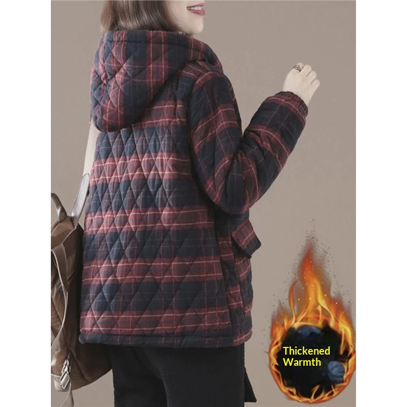 Kurze wattierte Jacke mit Karomuster