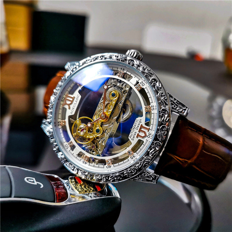 Automatische Mechanische Herrenuhr Doppelseitig Hohl Wasserdicht