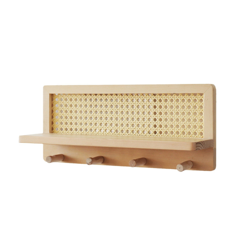 Holz-Garderobe mit Rattan