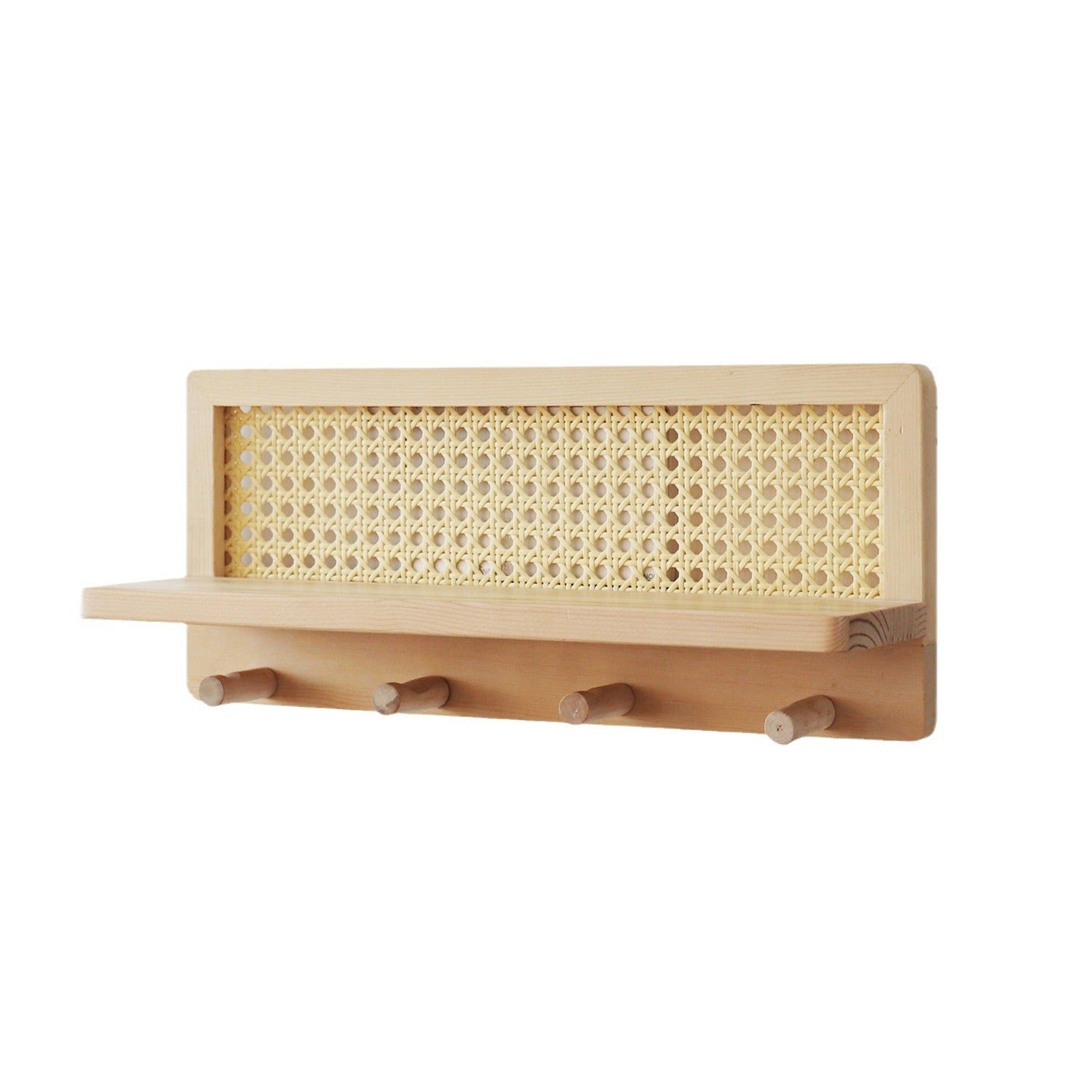 Holz-Garderobe mit Rattan