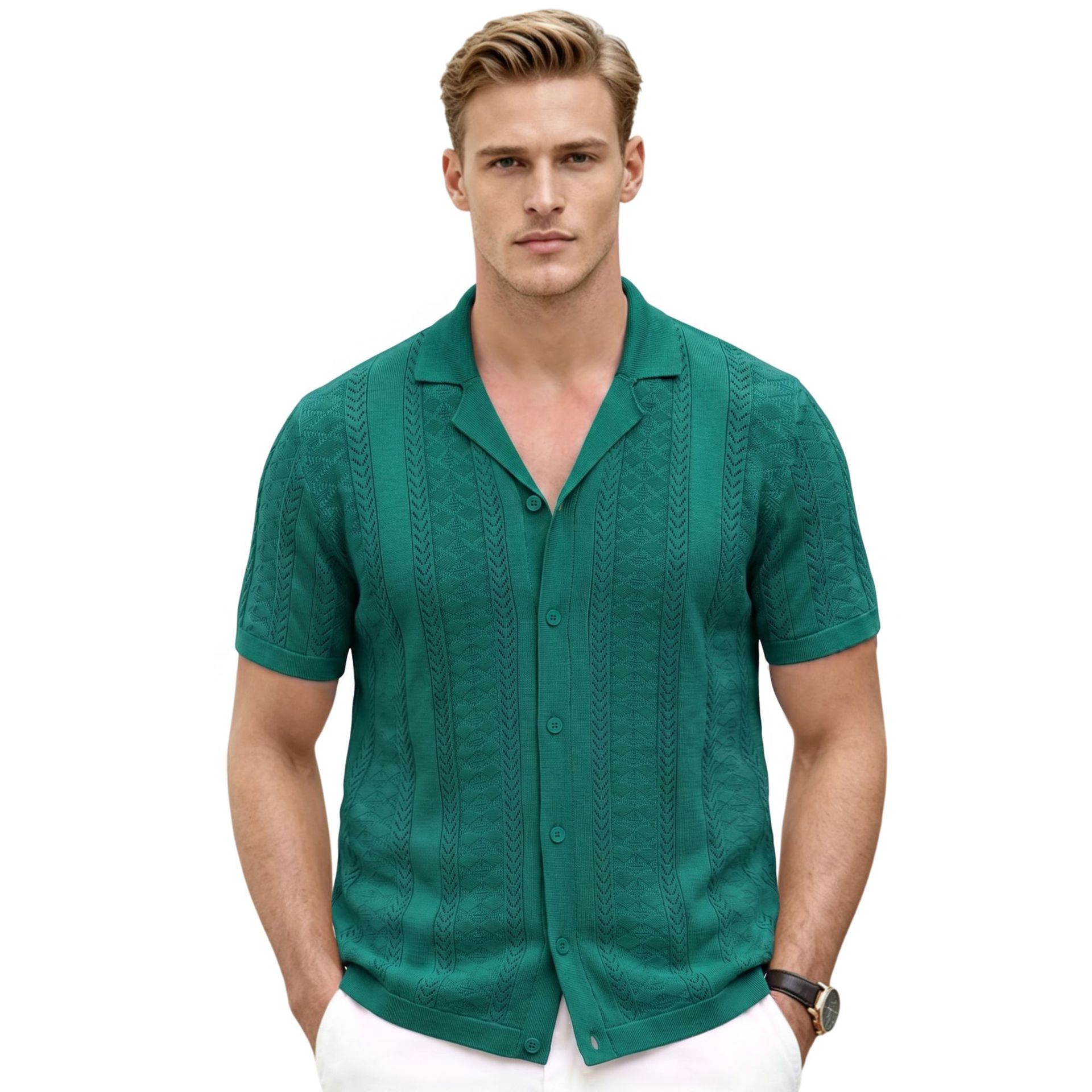 Herren-Strickhemd «Amalfi» · Ajour-Knit, Camp-Kragen