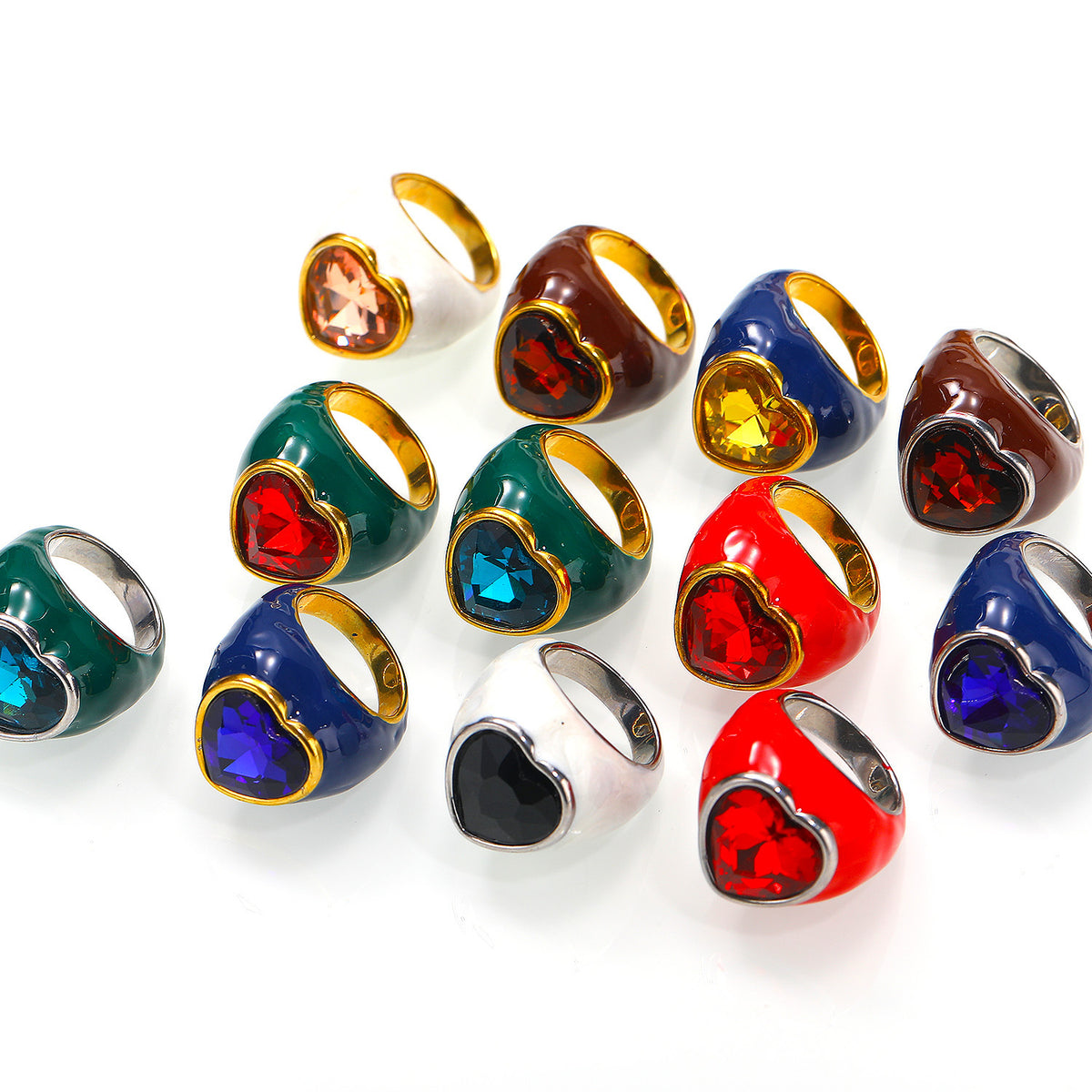 Titanstahl-Ring mit Emaille und grossem Edelstein – Bild 12 | LuxeStyle