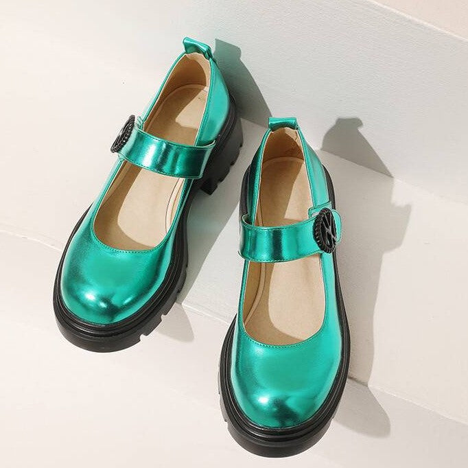 Chunky-Heel Plateau Mary Jane Lackleder Schuhe