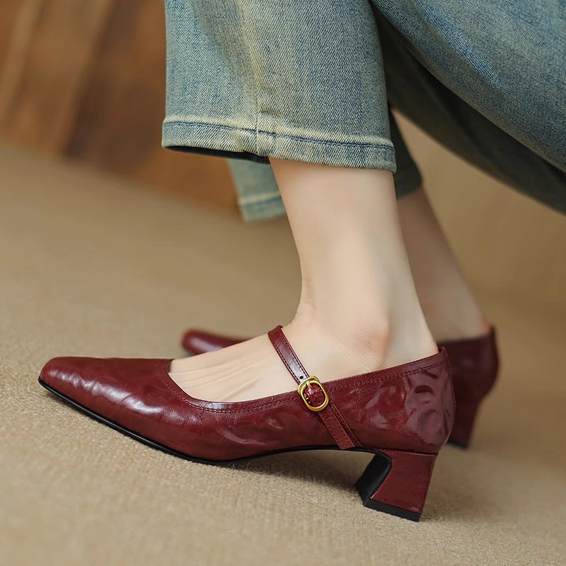 Retro Mary Jane Pumps aus Schafsleder