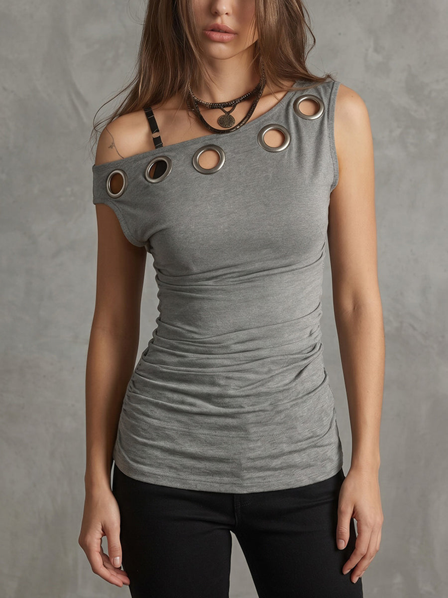 Ärmelloses Off-Shoulder Top mit Lochmuster