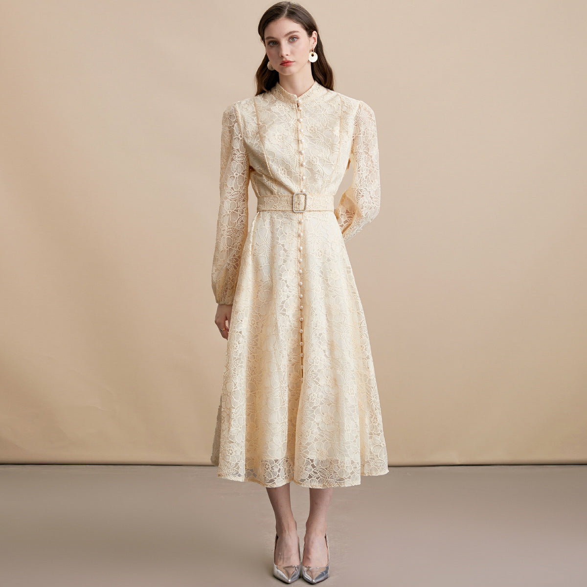 Apricot Maxi-Kleid mit Spitze und Korsett