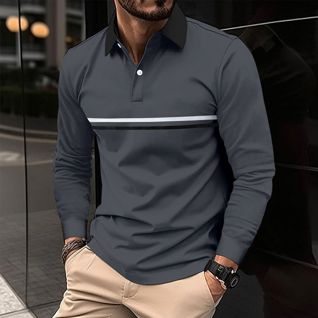 Herren Langarm Polo-Shirt mit Knopfleiste