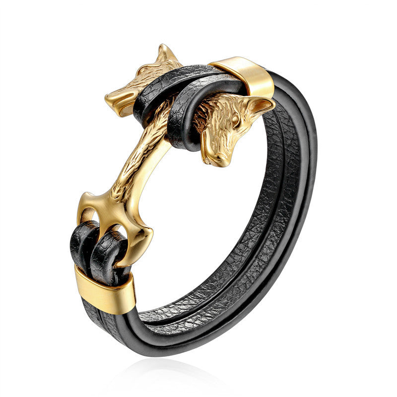 Gold-veredelter Ledergürtel mit Wolf-Head-Design – Bild 2 | LuxeStyle