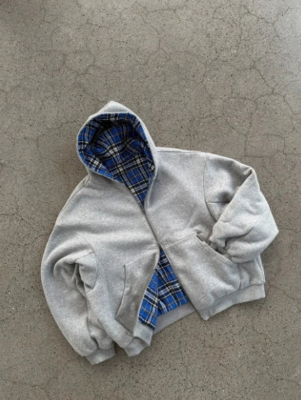 Grauer Wende-Hoodie mit Reissverschluss